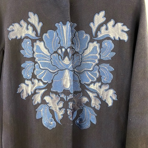 Shanghai Tang Navy Embroidered Leather-Applique Coat - Picture 5 of 13